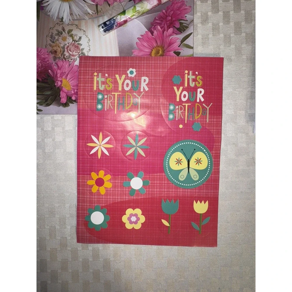 Gem Stone 13‎ PC Pink Floral Birthday Cards Gift Bags Tissue Pen Set